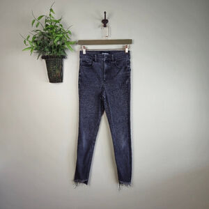 Express 2 Super High Rise Ankle Frayed Skinny Faded Black Legging Jeans